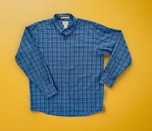 LL Bean Men's Traditional Fit Wrinkle Free 100% Cotton Blue Check Shirt Large - Picture 1 of 13