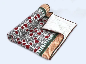 Hand Block Printed Baby Quilt Indian Cotton Kantha Work Baby Toddler Coverlet G6 - Picture 1 of 7