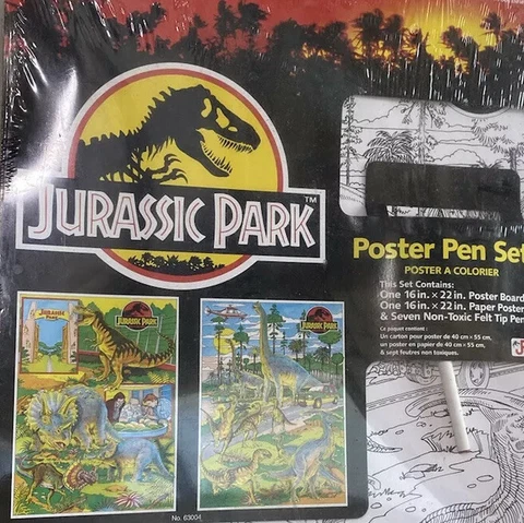 HUGE VINTAGE JURASSIC PARK 1ST MOVIE POSTER COLOURING SET SEALED UNUSED NMIP!!! Cover