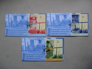UNITED NATIONS NY VIENNA GENEVA, 3x cover FDC 2000, S/S 55th ann. architecture - Picture 1 of 1