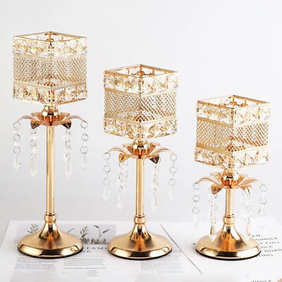 Crystal Candle Holder Set Iron Candle Cups Gold Wedding Candlelight Dinner Props - Imagem 1 de 4