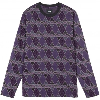 Stussy Men's Cuzco Long Sleeve T-Shirt Heavyweight Purple Aztec Cotton Size M - Image 1 of 4