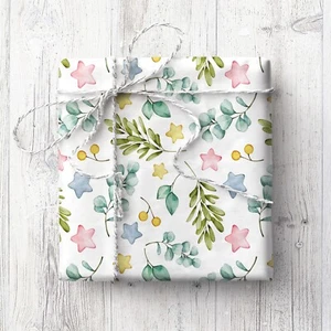 Blumenalt hübsches Wickelpapier (2 Blatt), Stern, Eukalyptus, rosa, gelb, grün - Bild 1 von 1