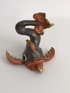 HEREND HVNGARY Vintage Porcelain Fishnet Koi Fish Card Placeholder Figurine - Imagen 1 de 9