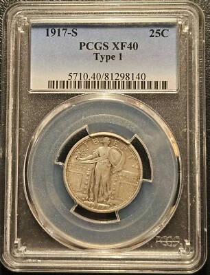 1917 S TYPE 1 STANDING LIBERTY QUARTER PCGS XF40 SLQ EF40 BARE BREAST 25C CENTS - Image 1 of 4