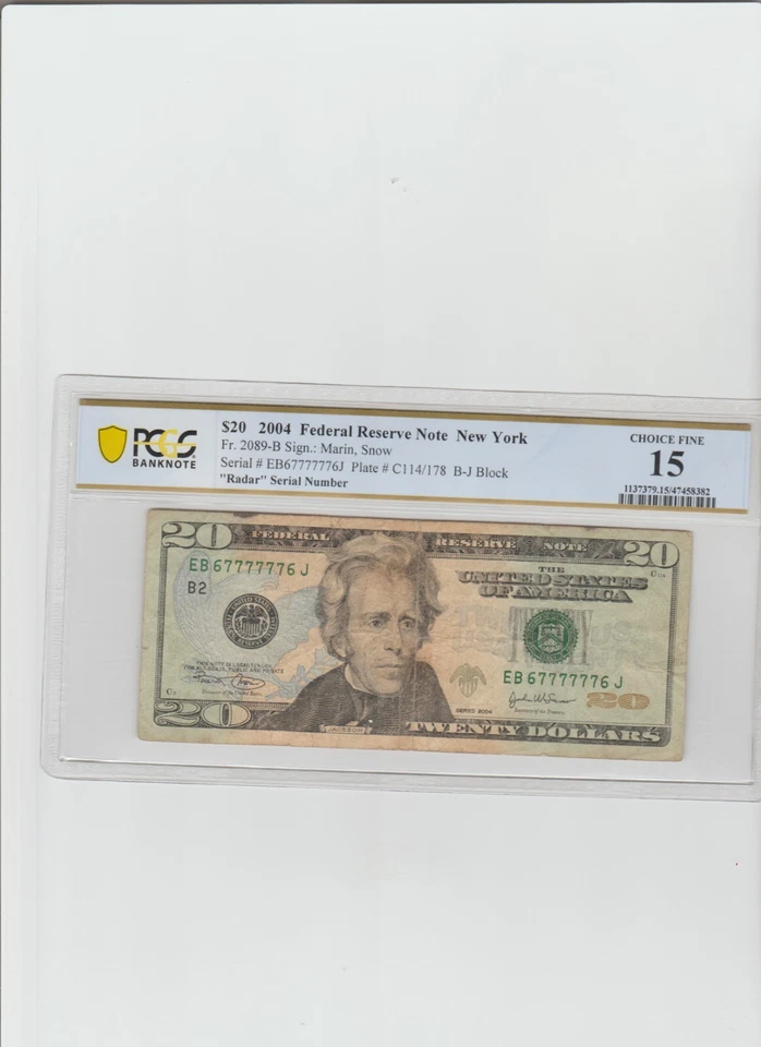 Super Radar Note with Lucky 7's, PCGS 15, 2004 $20 - Image 1 of 4