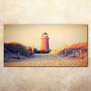 Glasbilder Wandbild Druck auf Glas 140x70 Foto Bild Malerei Leuchtturm Sand Gras - Bild 1 von 5