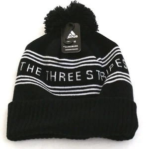 Adidas Climawarm Black & White Three Stripes Knit Pom Beanie Youth Boy's 8-20  - Picture 1 of 2