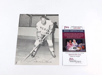 Foto firmada por Gordie Howe 5 x 7 en blanco y negro Aeros JSA automática Foto 1 de 3
