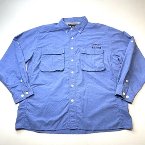 ExOfficio Fishing Shirt Mens L Vented Outdoor Hiking Blue Roll Sleeve Casual - Picture 1 of 9