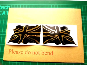 2 x Wavy Union Jack British Flag Stickers – Mirror Gold & Black Vinyl Decals - Picture 1 of 8