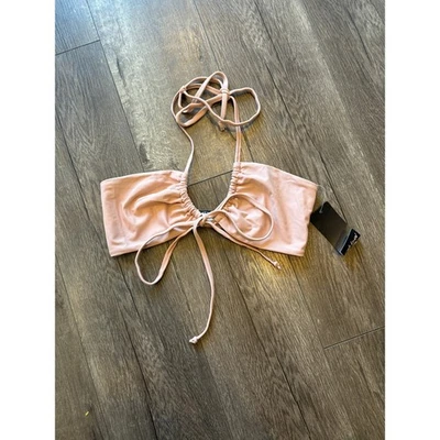 Nasty Gal Collection Halter High-Leg Bikini Top, Nude, Size US 6 - Image 1 of 4