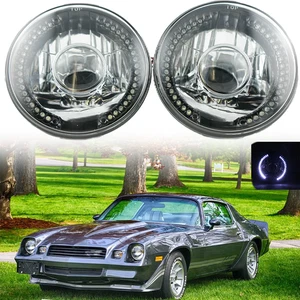 Pair 7"inch Round White Halo LED Headlights For Chevy 67-1981 Camaro 75-1980 C10 - Picture 1 of 6