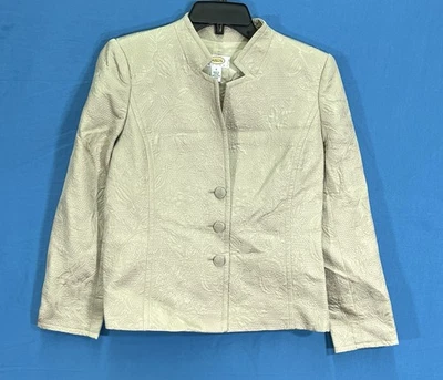 TALBOTS Petites VTG LABEL бежевый цветочный жаккардовый 3 кнопки костюм куртка BLAZER размер 2 - Изображение 1 из 4
