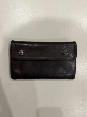 Chrome Hearts Wave Wallet Brown Leather Silver Cross Snaps .925 Sterling - Image 1 of 4