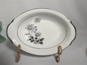 Nocturne By Yamaka 10" OVAL VEGETABLE BOWL PLATINUM TRIM Black Rose Japan - Picture 1 of 8