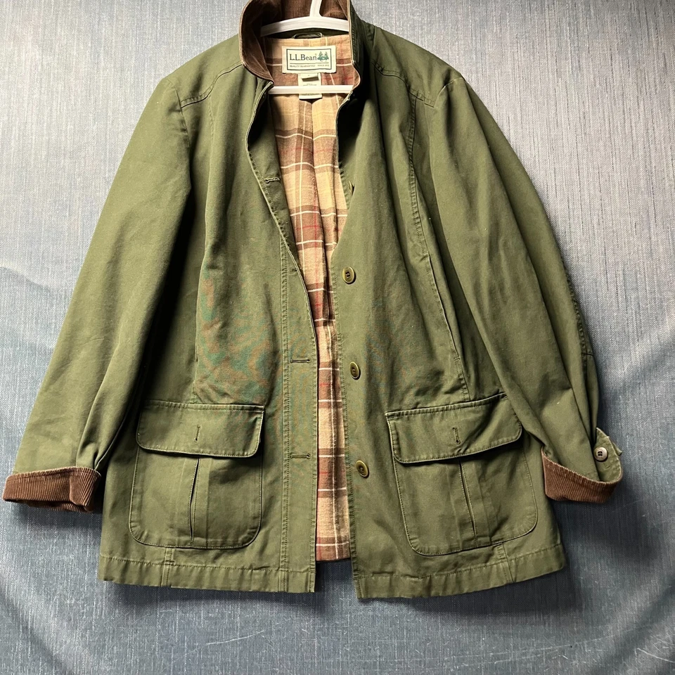 L.L.Bean Men’s Field Jacket Size S Reg Green Canvas Plaid Lined Barn Cotton - Image 1 of 4