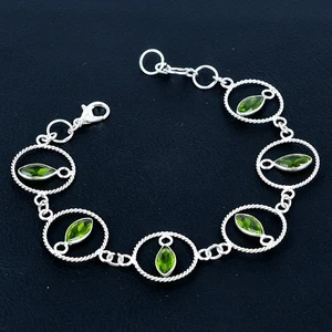Peridot Gemstone Ethnic Handmade Bracelet Jewelry Gift 7-8" - Picture 1 of 3
