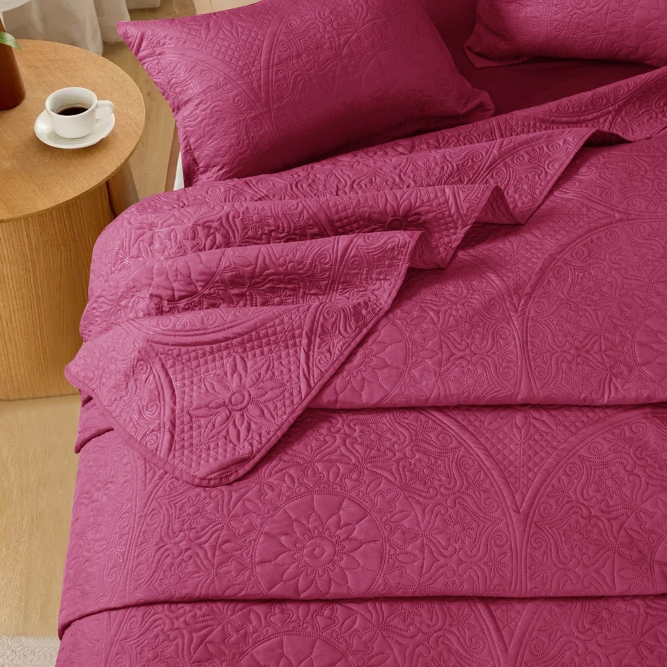 Floral Bedspread Bedding Set 3 Piece Coverlet Lightweight Size Throw Queen King - Image 1 of 1