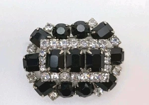 Vintage Weiss Clear & Black Rhinestones Brooch Silver tone Two Parts Constructed - Picture 1 of 8