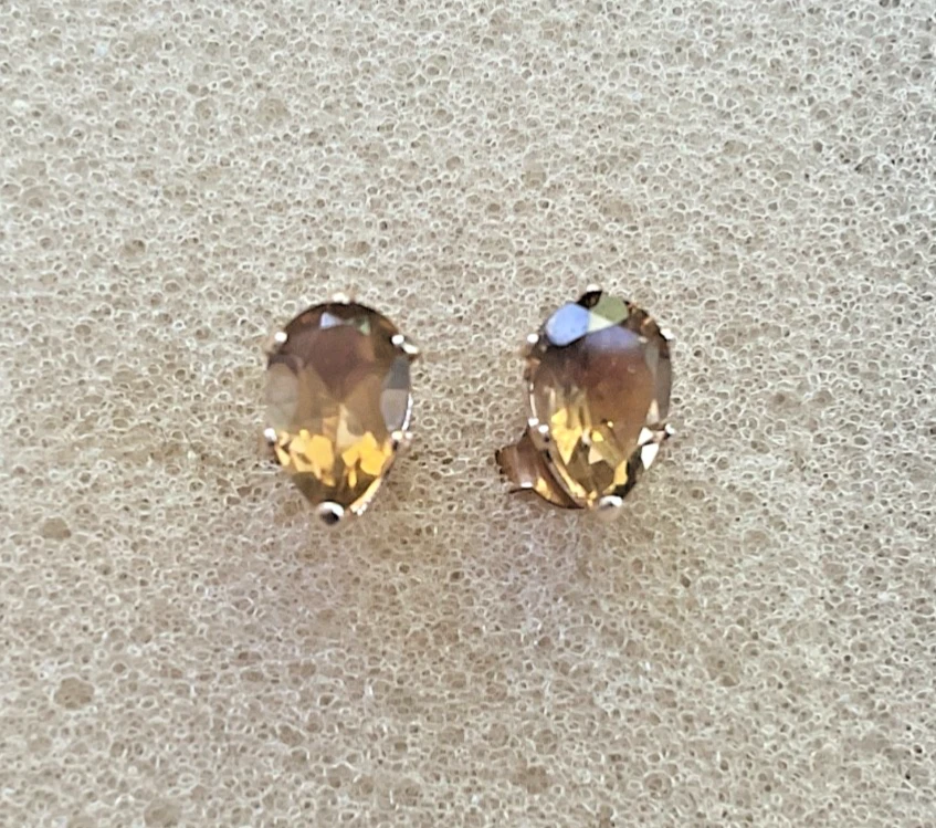 10k Yellow Gold Brown Pear Topaz Stud Earrings - Image 1 of 4