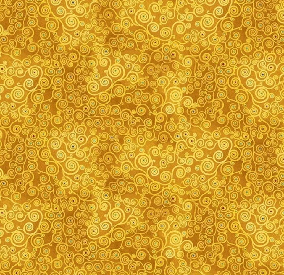 Cleo by Chong A Hwang Yellow Gold Swirl Cotton Quilt Fabric By The Yard - Image 1 of 1