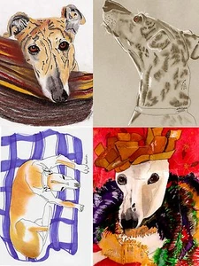 Sue Monahan Dog Art Notecards Set of 4 w/envs Series IV - Picture 1 of 5