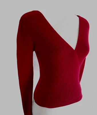 TOPSHOP Suéter Acanalado Imitación Envoltura Ballet Granate Acrílico/Poliéster con Cachemira 2- Top Foto 1 de 4