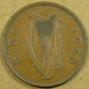 Ireland 1 Penny Coin 1940, Hen with Chicks, KM-11, Combined Shipping - Picture 1 of 2