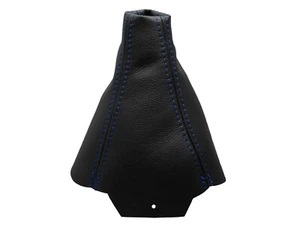 LANCIA MUSA (2004-2012) Cuffia Leva Cambio 100% Vera Pelle - Cuciture Blu - Picture 1 of 1