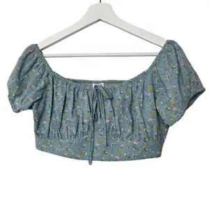 Mable blu floreale spalle scoperte crop top boho fumè taglia L - Foto 1 di 5