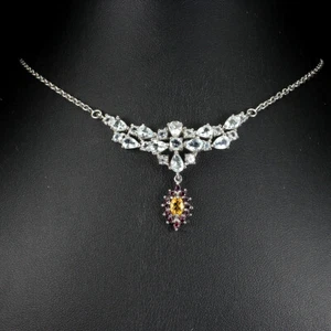 Collana In Argento Sterling 925 Con Perla Acquamarina Rodolite Granato Gioielli - Foto 1 di 9