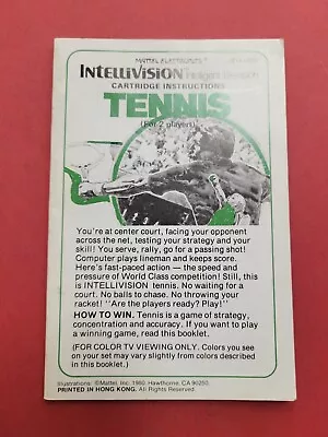 Tennis Intellivision Manual Authentic - Image 1 of 2