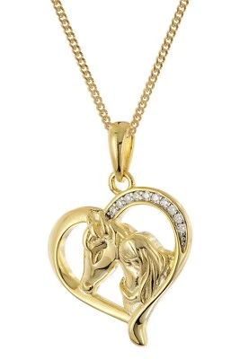 TRENDOR Schmuck Halskette Herz mit Pferd und Mädchen 925 Silber vergoldet 28444 - Bild 1 von 4