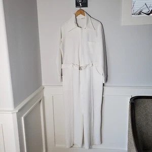 Le Voy's White Jumpsuit L Disco Party Vtg 1970s One Piece Belted Full Zip - Picture 1 of 19