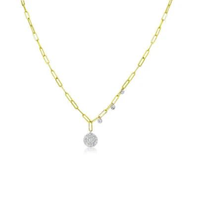 14K Yellow Gold Paperclip Chain Necklace With Diamond Disk Fine Jewelry Meira T - Image 1 of 4