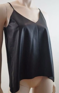 MASON Women's Designer Black Leather & Fabric Sleeveless Cami V Neck Top 6 UK10 - Picture 1 of 7