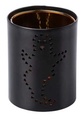 Linterna Kustfyr NWTA IKEA para Tealight, Ghost, 10 cm, metal negro/vidrio ámbar Foto 1 de 4