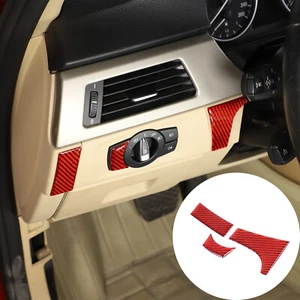 Red Carbon Fiber Headlight Switch Sides Trim Sticker For BMW 3 Series E90 05-12 - Imagen 1 de 12
