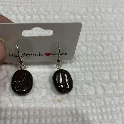 Pendientes hechos a mano de grano de café marrón nuevo regalo espresso ¡lindos! Barista Foto 1 de 4