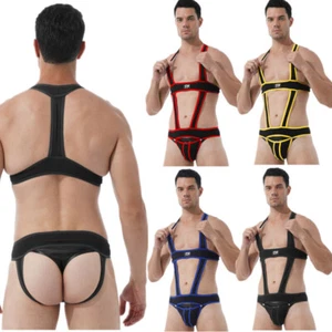 Männer Jockstrap Einteiler Bodys Wrestling Singlet Bulge Pouch Thong Overalls - Picture 1 of 43