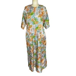 Vintage The Roberie Large Housecoat Floral 3D Puckered Robe 60s 70s Mrs Roper - Picture 1 of 11