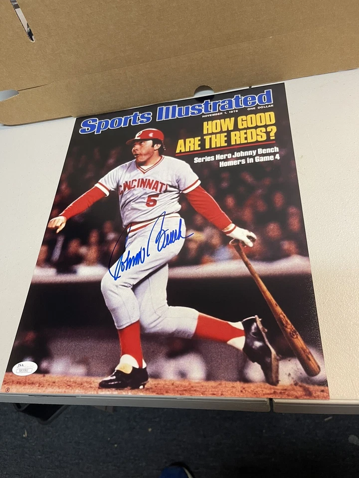 CINCINNATI REDS JOHNNY BENCH SIGNED 11X14 PHOTO Sports Illustrated 1976 JSA COA - Image 1 of 1