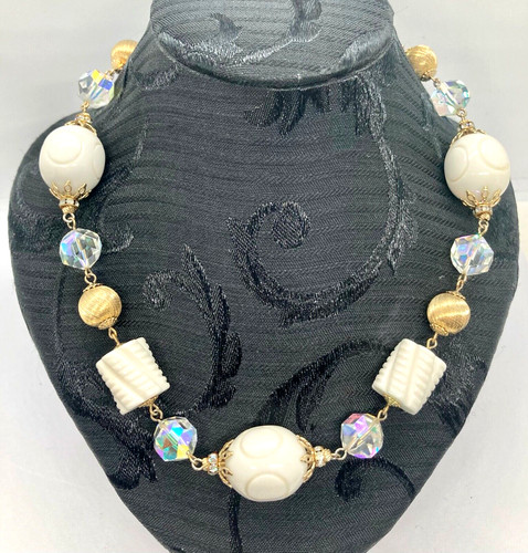 OFF WHITE Collana Vendome VINTAGE PERLINE Oro Cristallo Bianco Fuori 18"" con Estensore 2