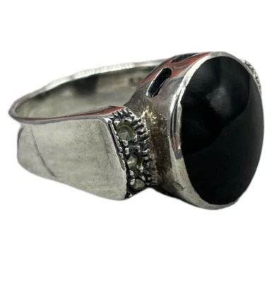 Anello Pietra nera di onice liscia Ovale Uomo Donna in Argento 925 Made in Italy - Immagine 1 di 4