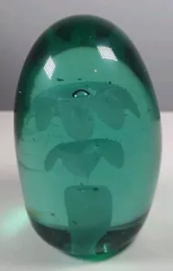 Victorian Green Glass Dump Flower Paperweight Antique - Picture 1 of 10