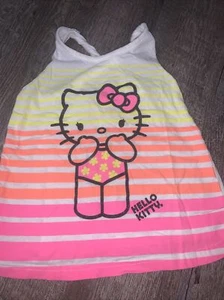 Girl's Hello Kitty White Neon Pink Orange Racer Back Tank Top Shirt S 6/6x - Picture 1 of 7