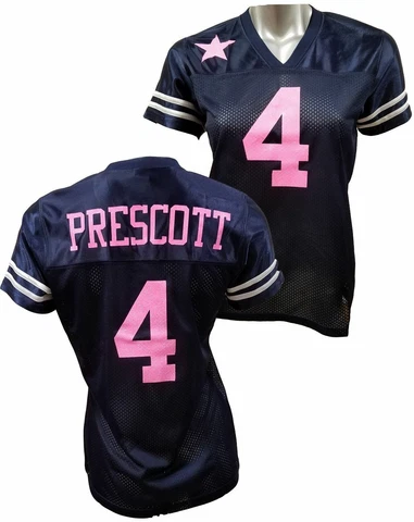 Custom Womens Blinged Football Navy/Pink Jersey, Dak Prescott Cover