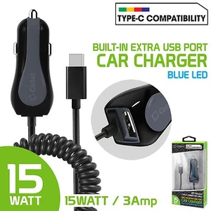 3 Amp Type-C USB Car Charger Extra USB Port for ZTE Imperial Max 2 / Zmax Pro - Picture 1 of 7