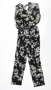 Wallis Womens Black Floral Polyester Jumpsuit One-Piece Size 12 L27 in Button - Picture 1 of 10